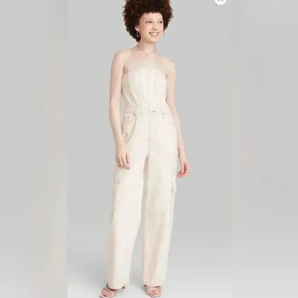 Women's Tube Cargo Denim Jumpsuit - 
Off -White M - Picture 2 of 12